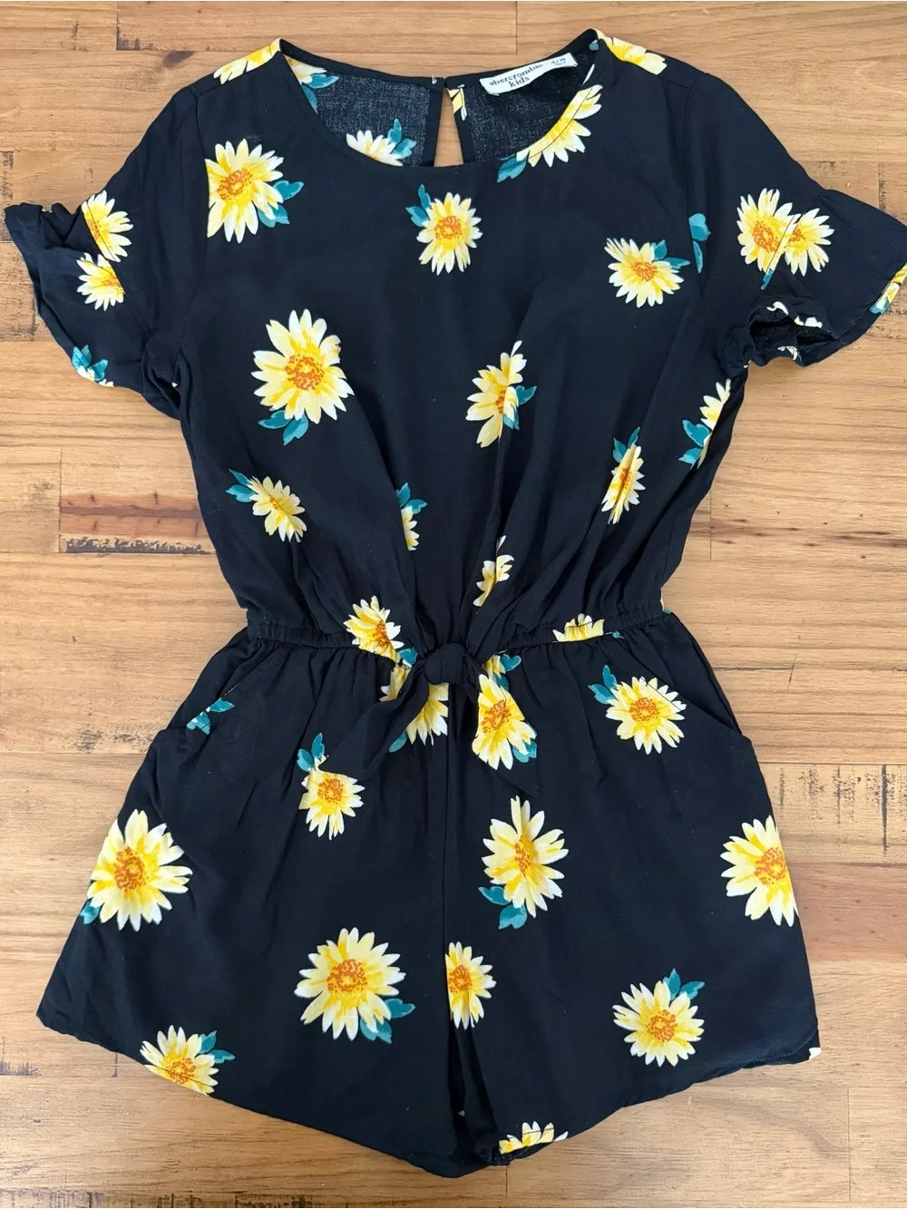Abercrombie Girls Black Daisy Print Tie-Waist Romper